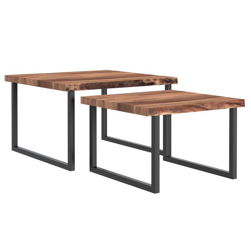 Jivin 2-Piece Nesting Coffee Table Set: Natural Acacia Wood & Black Iron Frame