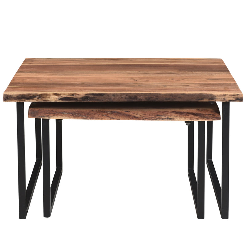 Jivin 2-Piece Nesting Coffee Table Set: Natural Acacia Wood & Black Iron Frame
