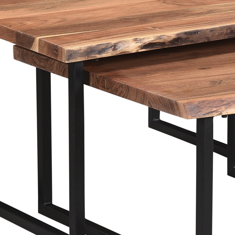 Jivin 2-Piece Nesting Coffee Table Set: Natural Acacia Wood & Black Iron Frame