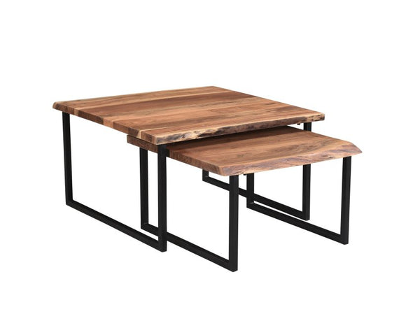 Jivin 2-Piece Nesting Coffee Table Set: Natural Acacia Wood & Black Iron Frame