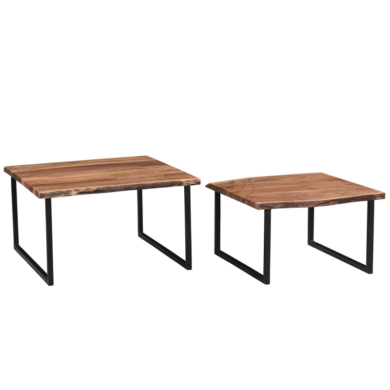 Jivin 2-Piece Nesting Coffee Table Set: Natural Acacia Wood & Black Iron Frame