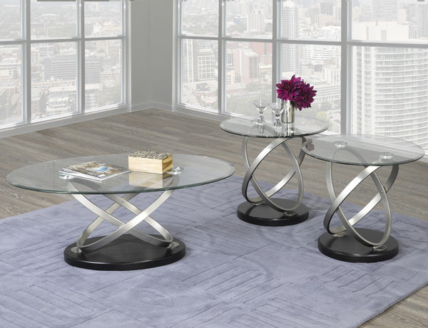 Chantal 3 Piece Coffee Table Set (Black & Silver)