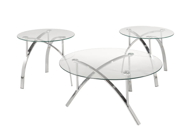 Three Piece Round Glass Coffee Table Set (Silver)