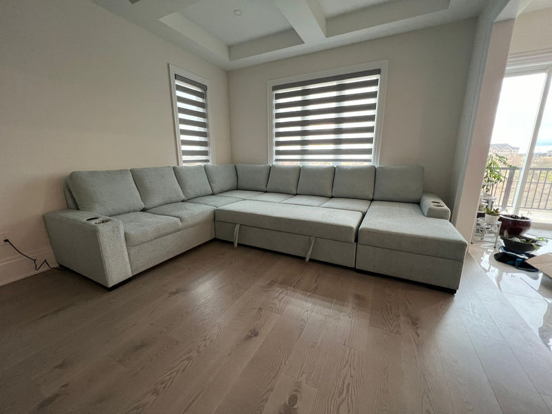 Harbour Sofa Bed Sectional With Wireless Chargers, Cup Holders & Storage Chaise- Made In Canada