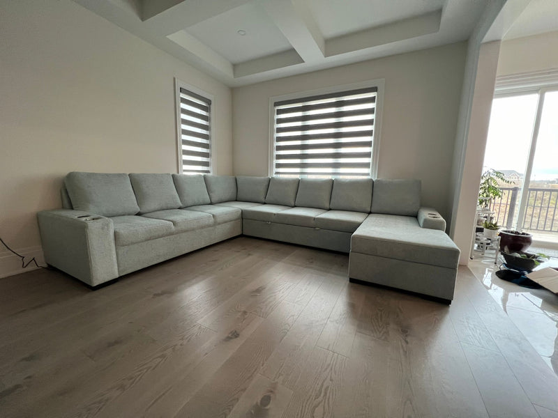 Harbour Sofa Bed Sectional With Wireless Chargers, Cup Holders & Storage Chaise- Made In Canada