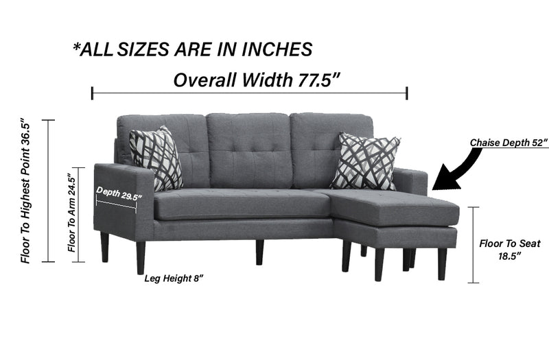 9078 Reversible Sectional Available In Black & Grey