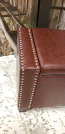 Burgundy Storage Ottoman with nail heads - Furniture Warehouse Brampton