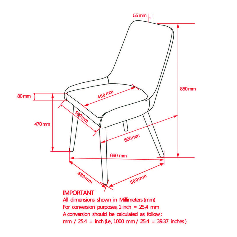 Amy Side Chair, set of 2, in Dark Grey & Grey Legs - sydneysfurniture