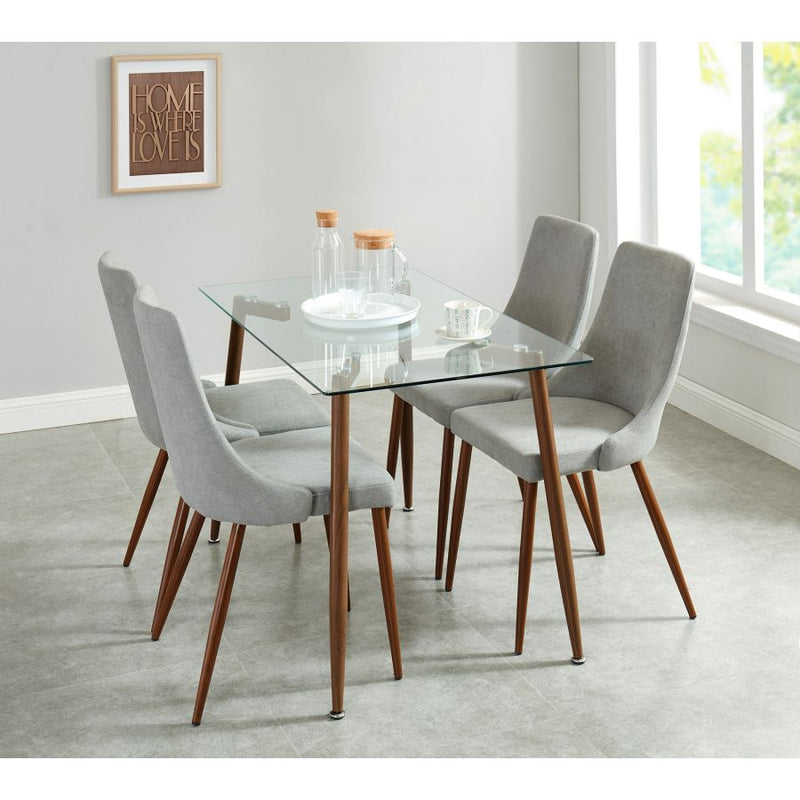 Abby/Nora 5pc Dining Set in Walnut with Grey Chair