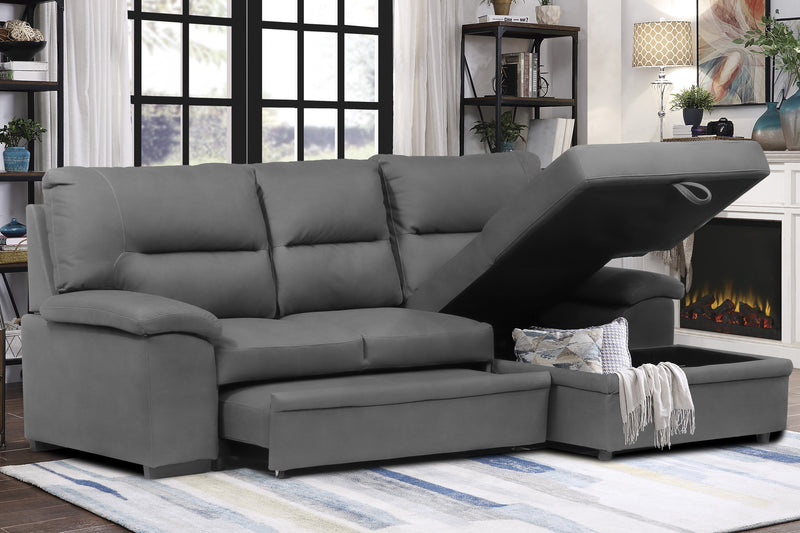 6812 Sleeper Sectional With Storage Chaise Facing Right (Grey)