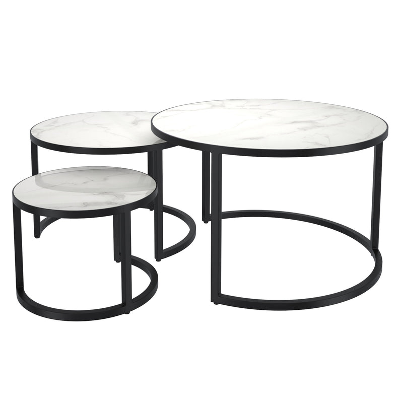 Dash 3pc Round Coffee Table Set in Faux White Marble