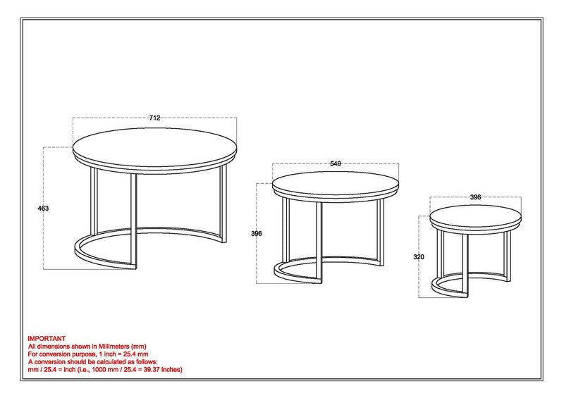 size and dimensions for coffee table nesting set