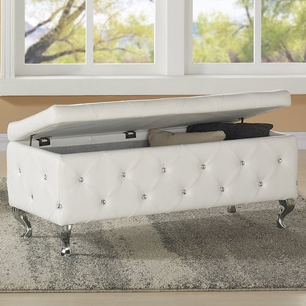 Monica Rectangular Storage Ottoman in White - sydneysfurniture