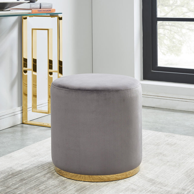 Sona Round Ottoman in Grey & Gold - sydneysfurniture