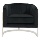 Black velvet tub chair with chrome feet - Furniture Warehouse Brampton
