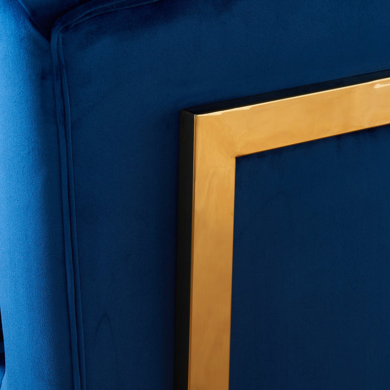 Blue Velvet Round Chair  with Rose Gold Legs - Furniture Warehouse Brampton