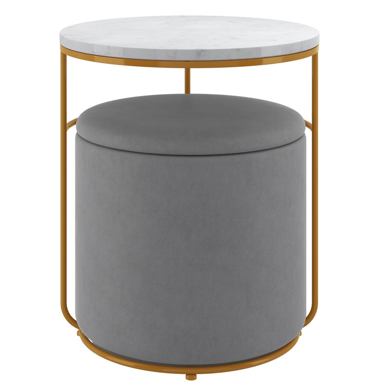 Leo Accent Table & Storage Ottoman Set in Grey