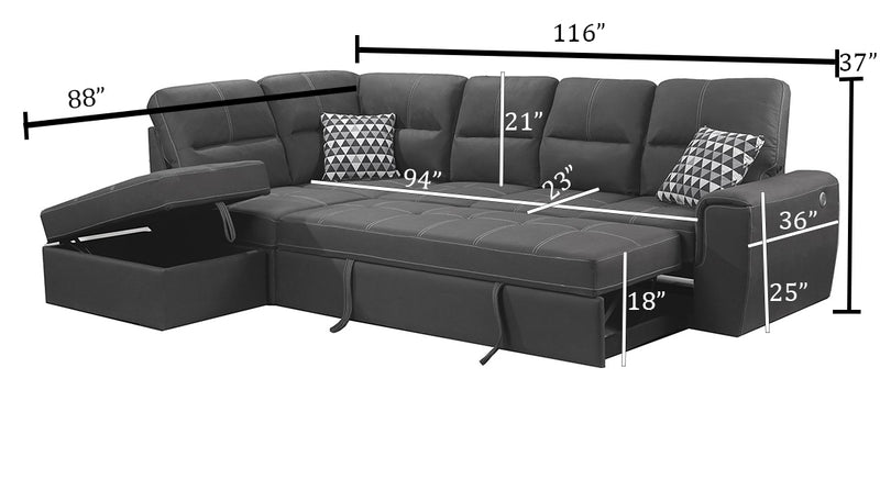 Grey Sectional Sleeper | Couch with Pull out bed | Furniture Warehouse Brampton