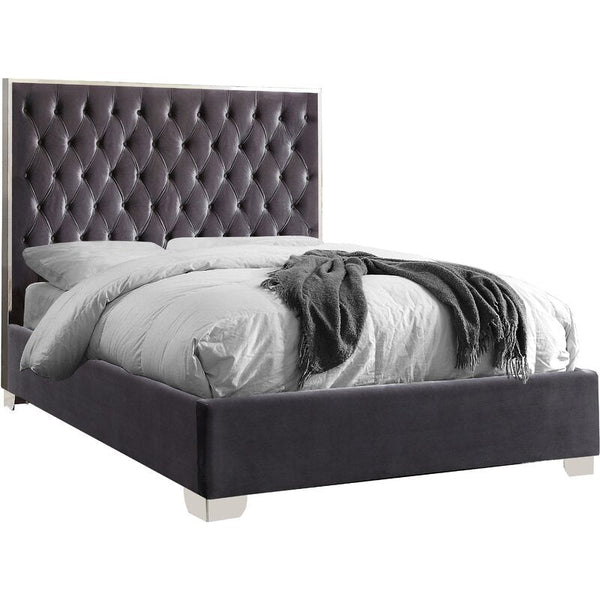 Violet Grey Velvet Upholstered Platform Bed