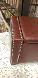[ Burgundy Storage Ottoman with nail heads ] - Custom Furniture Manufacturer Brampton, Toronto, Vaughan, Mississauga, Ontario, Oakville, Hamilton
