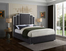 [ Chloe Chanel Bed - Grey Velvet With Silver Trim ] - Custom Furniture Manufacturer Brampton, Toronto, Vaughan, Mississauga, Ontario, Oakville, Hamilton