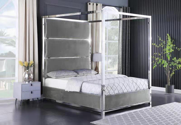 Madison Pillar Bed - Grey Velvet