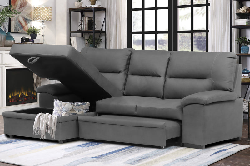 6812 Sleeper Sectional With Storage Chaise Facing Left (Grey)