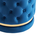 [ Lilly Round Swivel Ottoman in Blue & Gold ] - Custom Furniture Manufacturer Brampton, Toronto, Vaughan, Mississauga, Ontario, Oakville, Hamilton