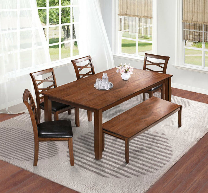 2306 Double Cross Back Dining Table With 4 Chairs + Bench